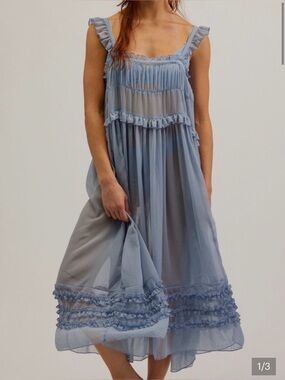 Free People Navy Blue Ruffled Chiffon Maxi Dress